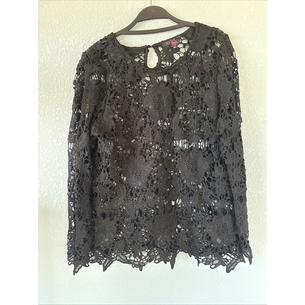 It's Pink Black Lace‎ Top Women's XL Floral Sheer Dark Romantic Whimsigoth